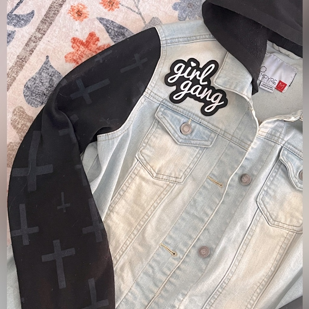 OOAK - Empyre Denim/Sweater With Cross Pattern Sleeves - SIZE M